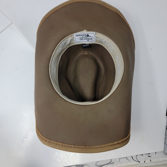 Stetson Rodeo Dr Collection Mens MEDIUM Tan Leather Shapeable Cowboy Hat - Picture 8 of 11